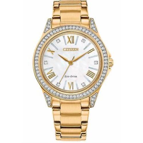 Citizen EM0232-54D Swarovski Crystal Mother-of-pearl Dial Eco-drive Watch - Dial: , Band: Gold