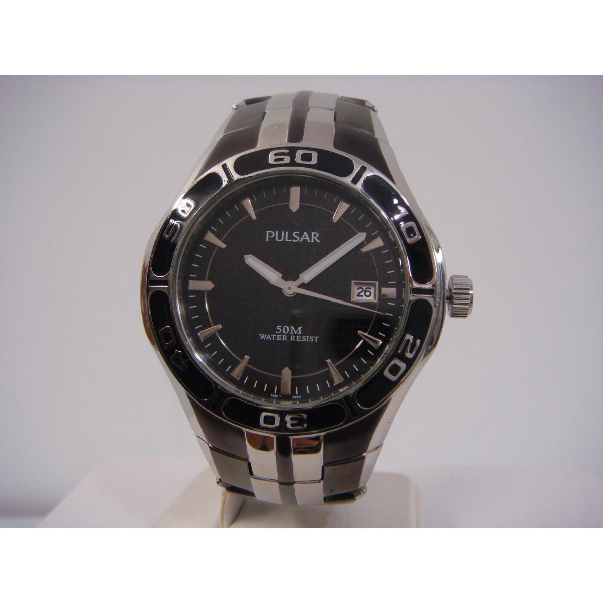 Pulsar Black Dial Date Two-tone Stainless Steel WR50M Men`s Watch PXH691