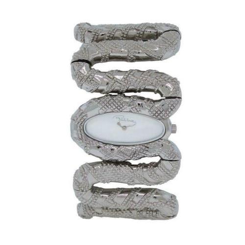 Roberto Cavalli R7253195515 Cleopatra Women`s Analog Silver Tone Snake Watch - Dial: Silver, Band: Silver