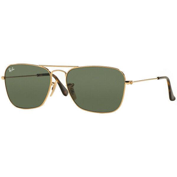 Ray-ban Caravan Green Lenses Gold Frame Unisex Sunglasses RB3136 181-55