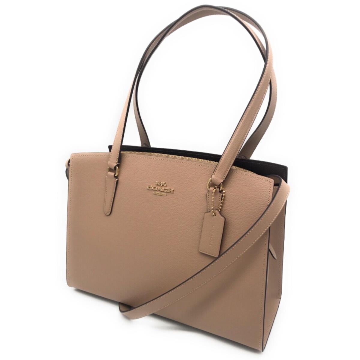 Coach Tatum Large Leather Carryall Tote Shoulder Bag Taupe - Exterior: