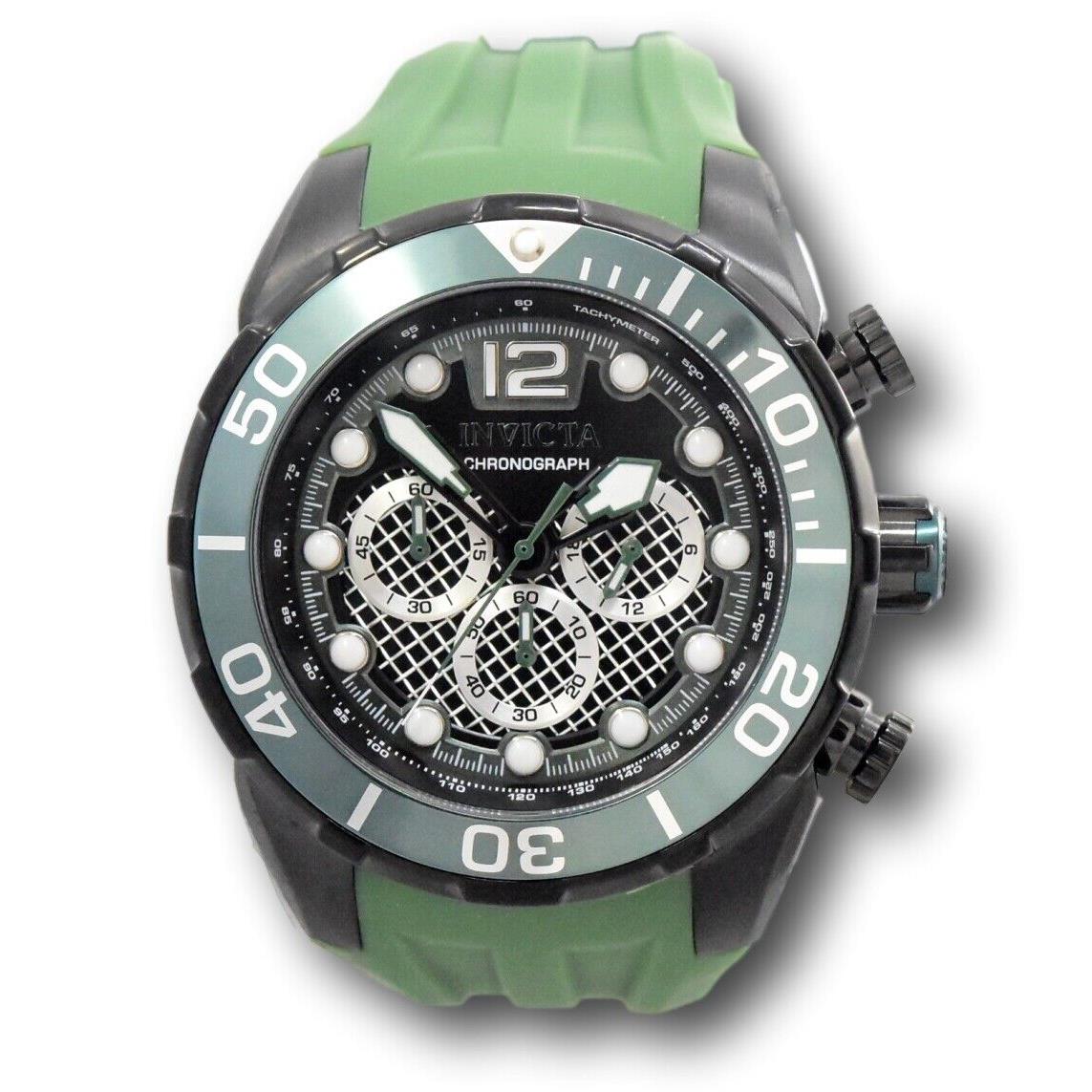 Invicta Pro Diver Men`s 50mm Twisted Metal Dial Green Chronograph Watch 35551