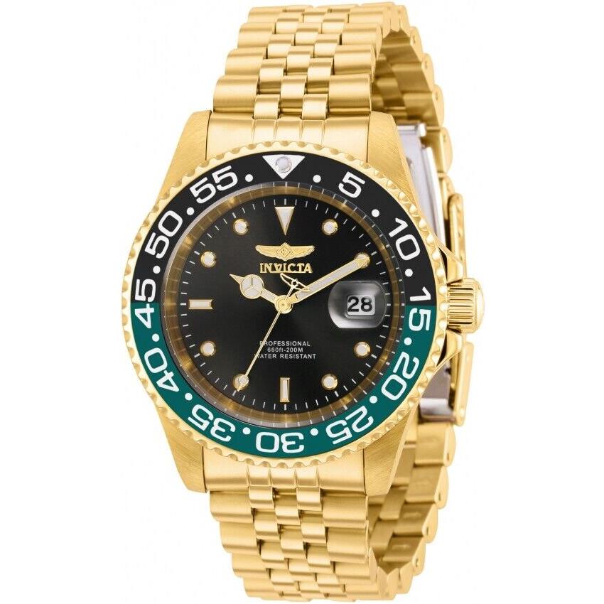 Invicta Pro Diver Quartz Black Dial Batman Bezel Men`s Gold Colour Watch 36043