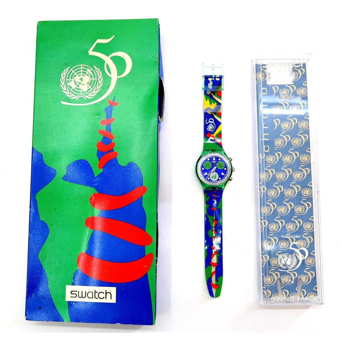 Swatch Chrono Watch Unlimited SCZ103 Nos 1994 Designed by Ya-ya Signed Set