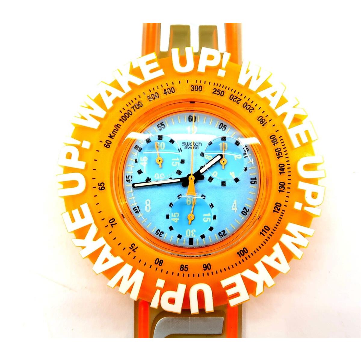 Swatch Aqua Chrono Watch Wake UP SBZ104 by Spike Lee Box Set Special Edition - Dial: Blue, Band: Orange, Bezel: Orange