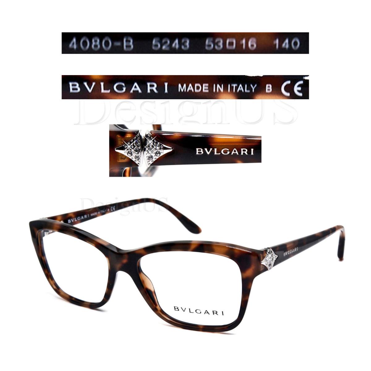 Bvlgari 4080-B 5243 Crystal Dark Tortoise 53/16/140 Eyeglasses Italy