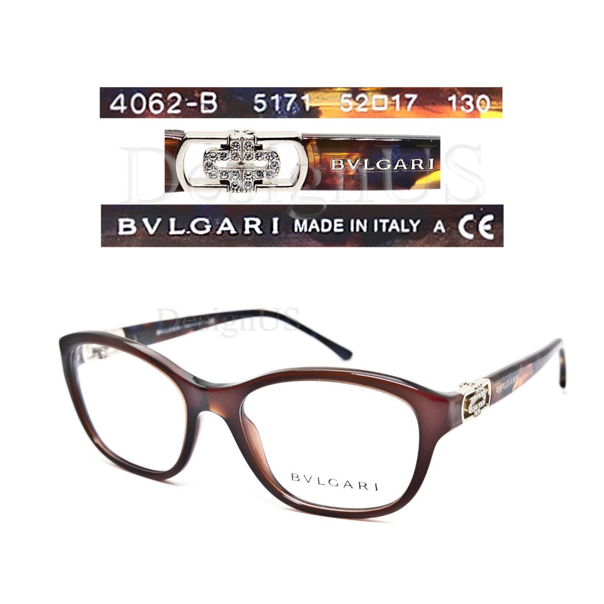 Bvlgari 4062-B 5171 Havana 52/17/130 Eyeglasses - Made in Italy