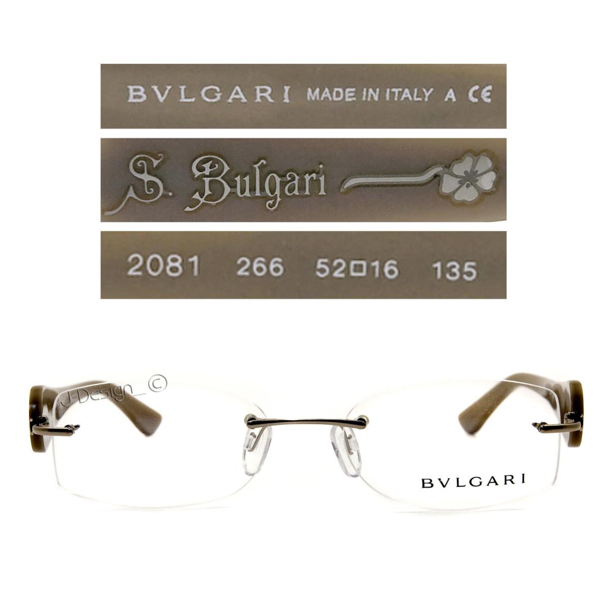 Bvlgari 2081 266 Gold Brown 52/16/135 Rimless Eyeglasses Made in Italy