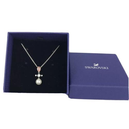 Swarovski Perfection Silver Necklace Pink Rhs Crystal Pearl 5516591
