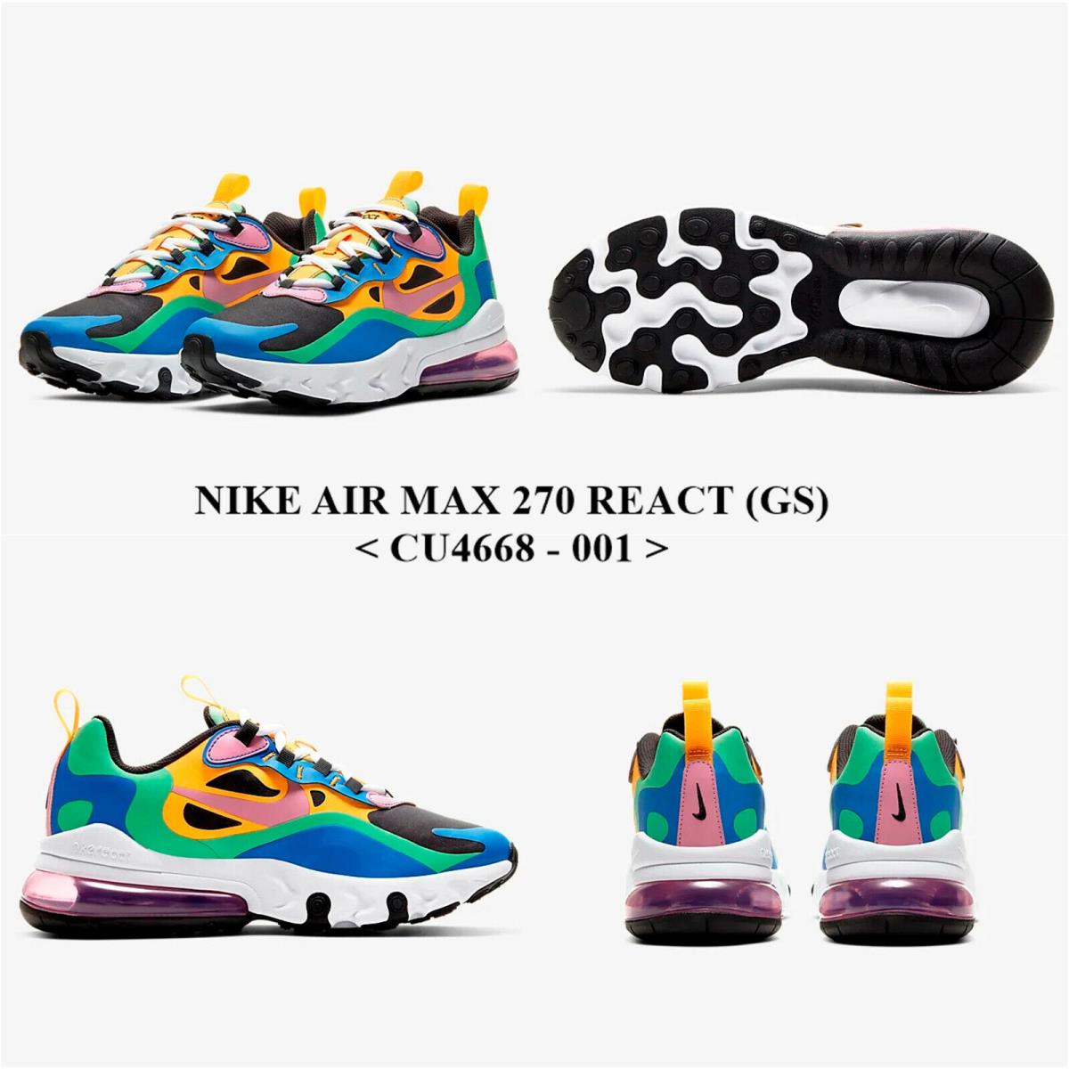 Nike Air Max 270 React GS CU4668 - 001 Women Running/casual Shoes.nib NO Lid - OFF NOIR / MAGIC FLAMIGO