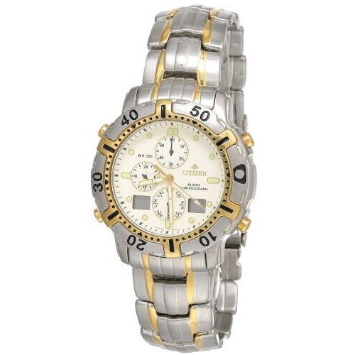 Citizen Alarm Chrono Cream Dial 2-Tone SS Men`s Watch JN3014-51A