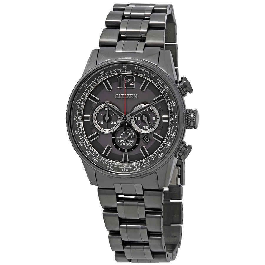 Citizen Nighthawk Chronograph Charcoal Grey Dial Men`s Watch CA4377-53H - Dial: Black, Band: Gray, Bezel: Granite Ion-plated