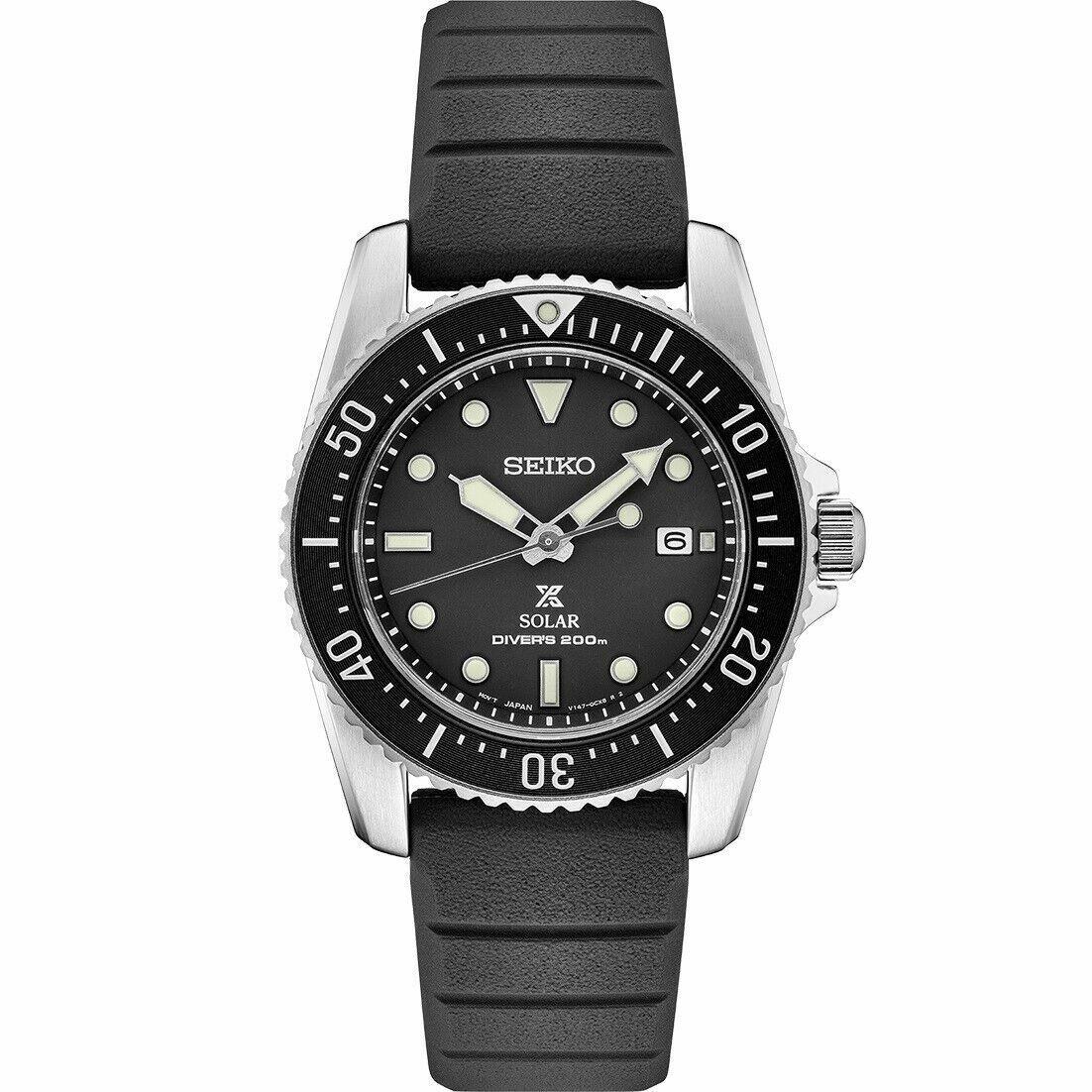 Seiko Men`s Prospex Solar Black Silicon Band Divers Watch SNE573 - Band: Black