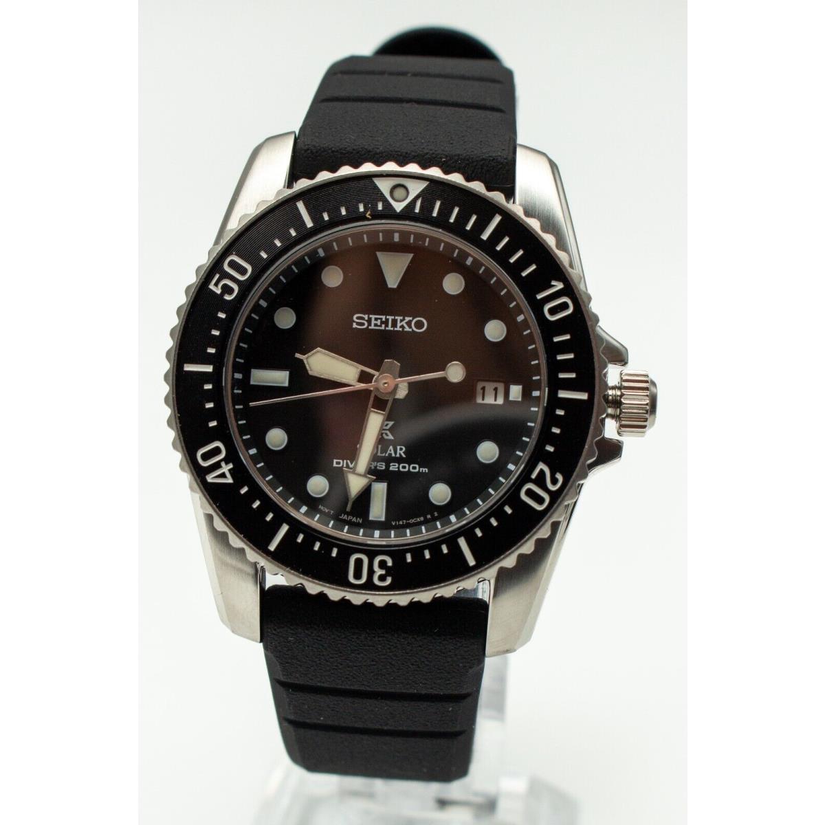 Seiko Solar Diver Sapphire Crystal Black Strap Men`s Watch SNE573P1 - Dial: Black, Band: Black, Bezel: Black