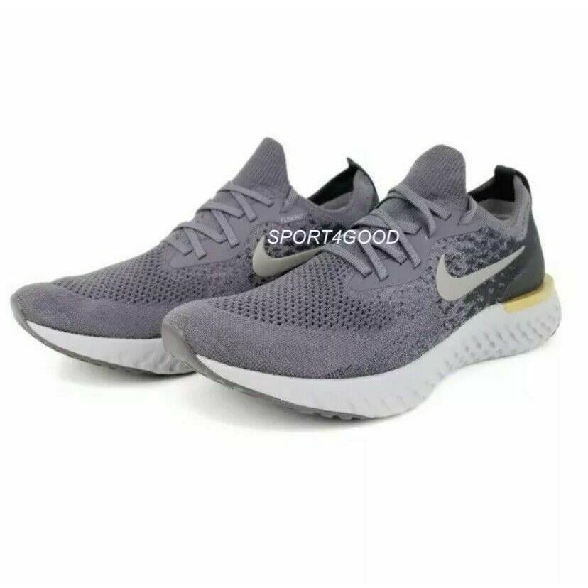 Nike Epic React Flyknit Running Shoes Gold Thunder Grey Men Sz 13 AQ0067-009 - Thunder Grey/ MTLC Pewter-Black