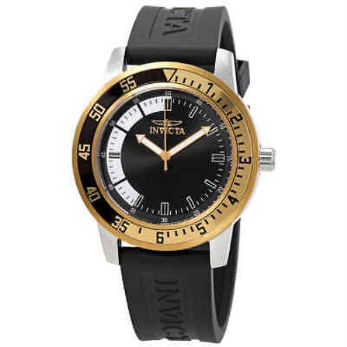 Invicta Specialty Quartz Black and White Dial Men`s Watch 34097 - Dial: Silver, Band: Black, Bezel: Gold