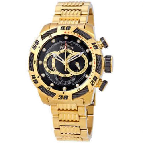 Invicta Speedway Chronograph Men`s Watch 25484 - Dial: Black, Band: Gold, Bezel: Yellow Gold-plated