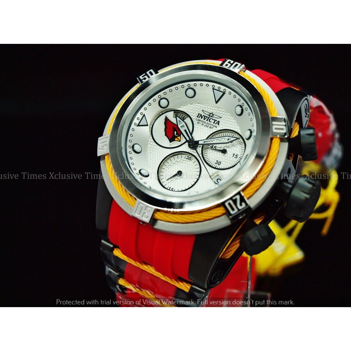 Invicta 52mm Bolt Zeus Nfl Official Arizona Cardinals z60 Chrono Strap Watch - Dial: Silver, White, Band: Red, Bezel: Silver