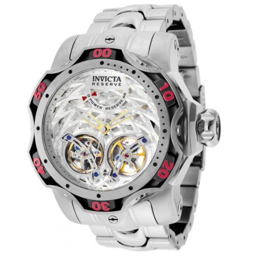 Invicta Reserve Venom Men`s 52mm Double Open Heart Automatic Watch 35984 - Dial: White, Band: Silver, Bezel: Red