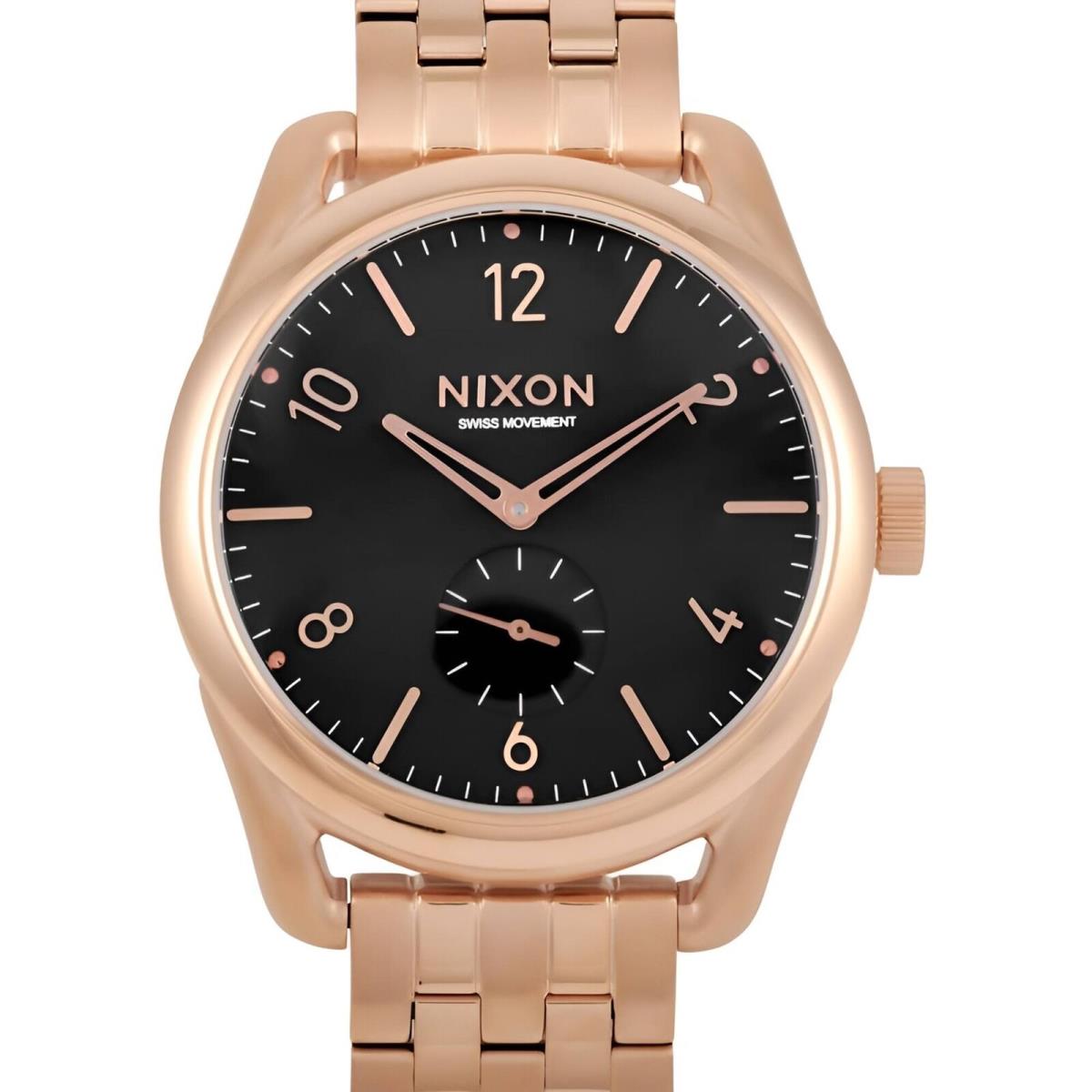 Nixon Men`s Watch C39 SS Quartz Black Dial Rose Gold Steel Bracelet A950-1932