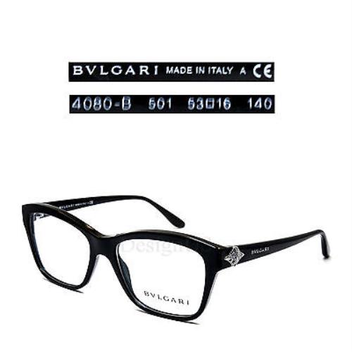 Bvlgari 4080-B 501 Crystal Eyeglasses Made in Italy - Frame: Black, Lens: