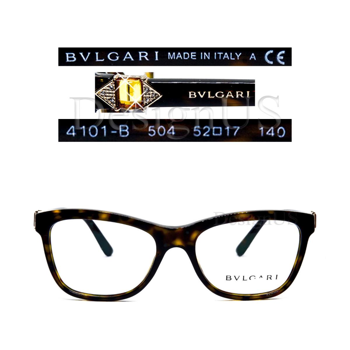 Bvlgari 4101-B 504 Stone Dark Tortoise 52/17/140 Eyeglasses Made Italy