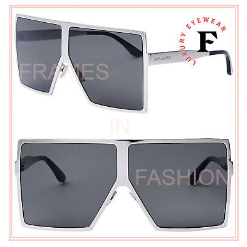 Saint Laurent Betty Wave 182 Ysl Sl182 Shield Silver Black Unisex 002 Sunglasses