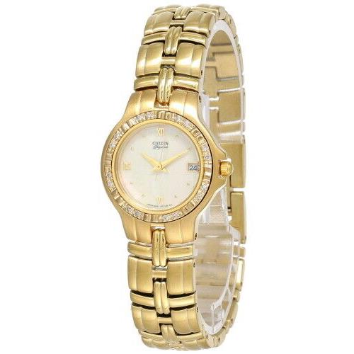 Citizen Elegance Mop Dial SS Women`s Watch EU0013-58D - Dial: Mother of Pearl, Band: Gold, Bezel: Gold