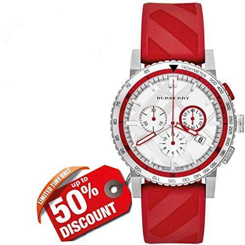 Burberry The City Chronograph Blue Dial Rubber Watch BU9809 - Red , Blue Dial, Red Band