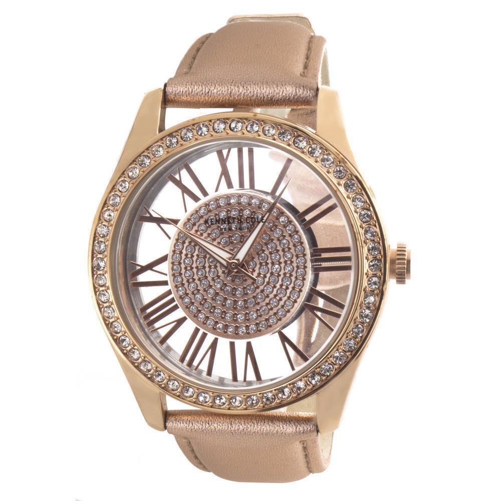 Kenneth Cole 10031487 Ladies Diamond Rose Gold Leather Strap Watch