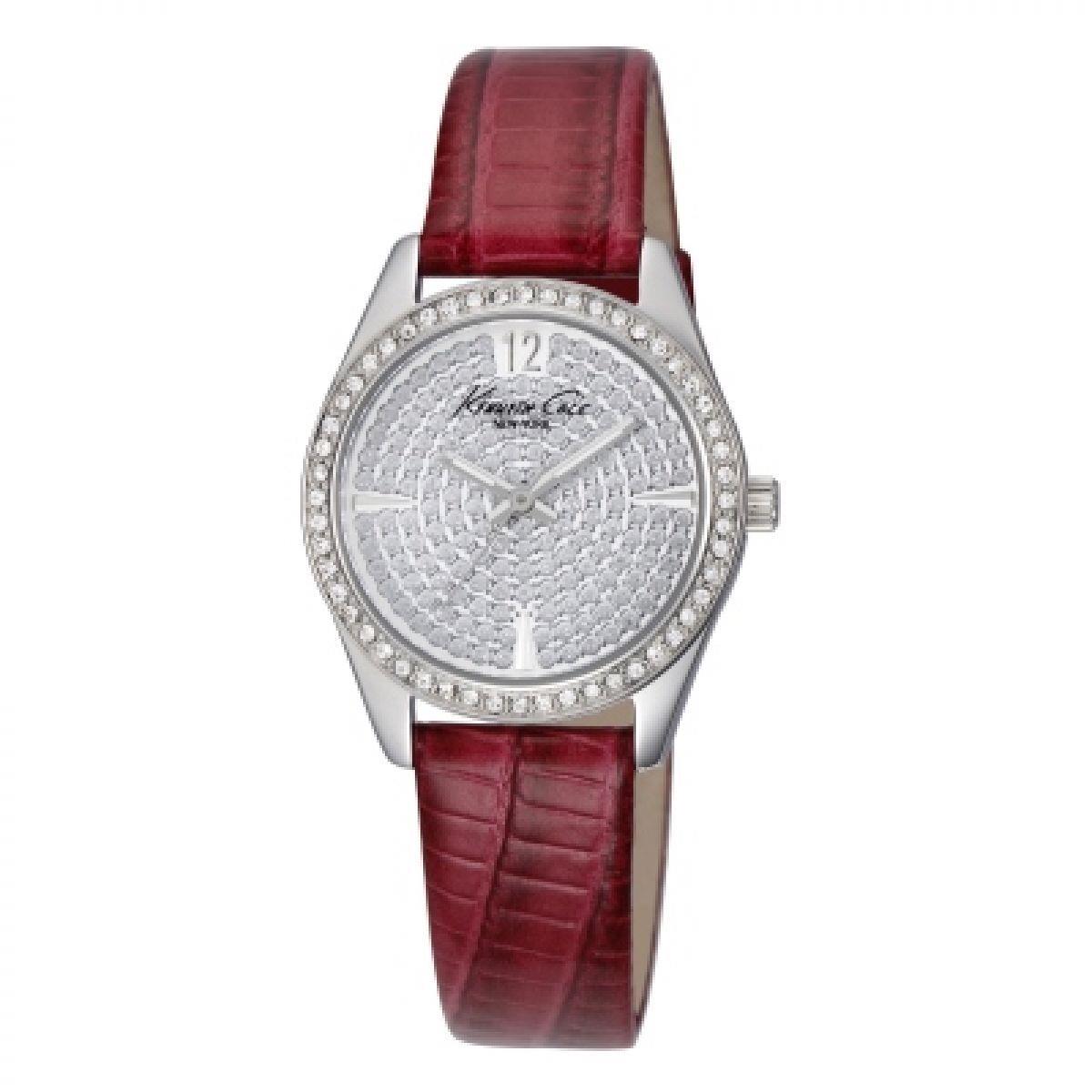 Kenneth Cole KC2843 Womens Pink Leather Band Silver Crystal Dial Watch