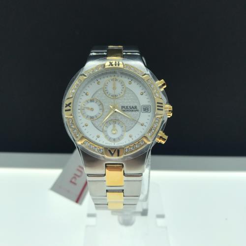 Pulsar Women`s PF8212 Crystal Accented Chronograph Twotone Stainless Steel Watch