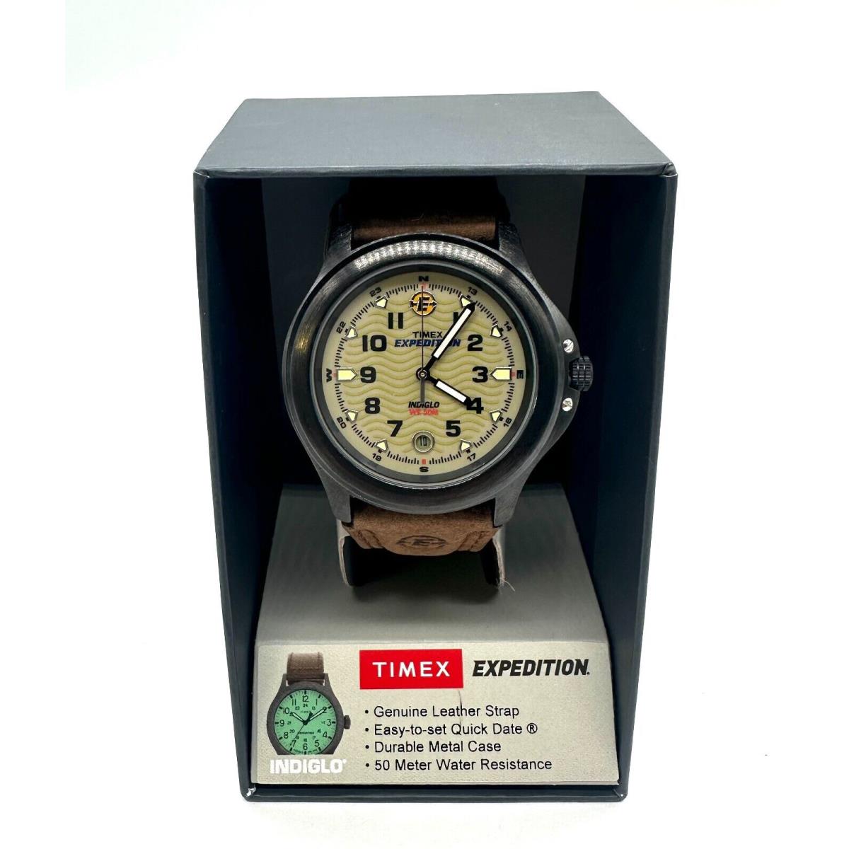 Timex T47012 Men`s Expedition Brown Leather Watch Indiglo Date