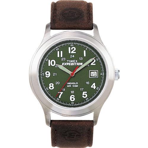 Timex T40051 Men`s Expedition Brown Leather Watch Indiglo Date