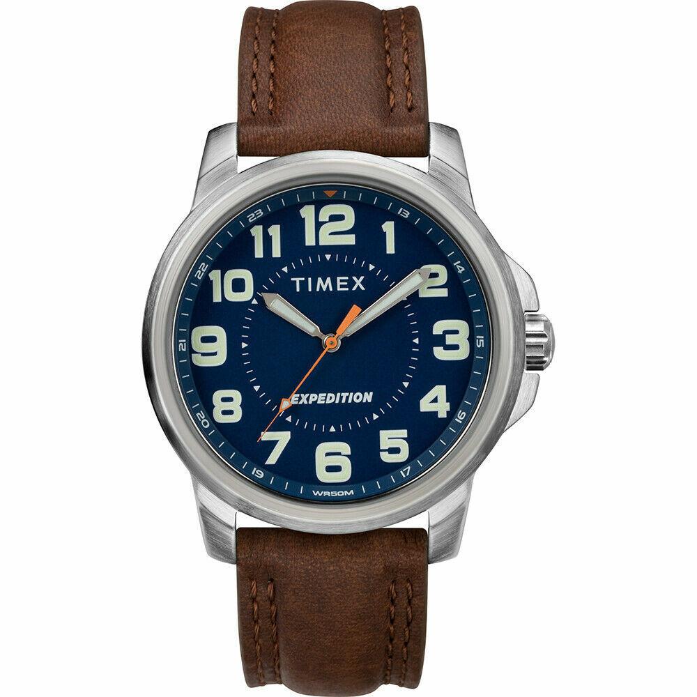 Timex TW4B16000 Men`s Expedition Field Brown Leather Watch Blue Dial