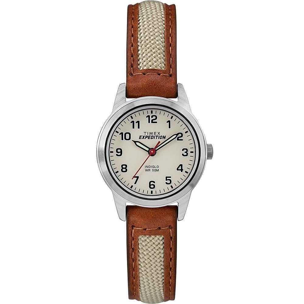 Timex TW4B11900 Women`s Expedition Brown Leather Watch Indiglo - Band: Brown
