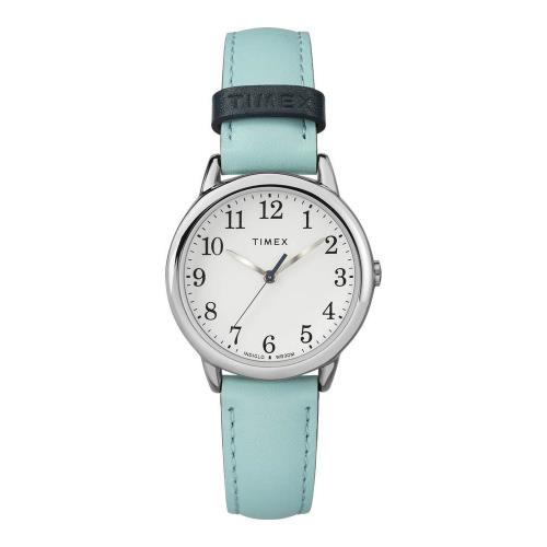 Timex TW2R62900 Women`s Easy Reader Blue Leather Watch White Dial Indiglo - Dial: White, Band: Blue