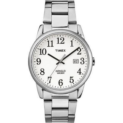 Timex TW2R23300 Men`s Silvertone Bracelet Watch Easy Reader Indiglo Date - Dial: White, Band: Silver
