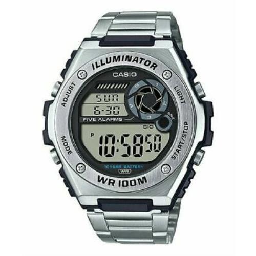 Casio MWD100HD-1AV Illuminator 5 Alarms 10 Year Battery Stainless Steel Band - Dial: , Band: Silver