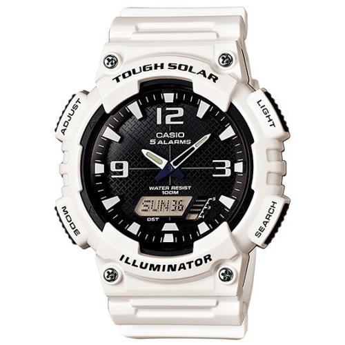 Casio AQS810WC-7AV Solar Illuminator Watch White Resin 100 Meter 5 Alarms - Dial: Black, Band: White