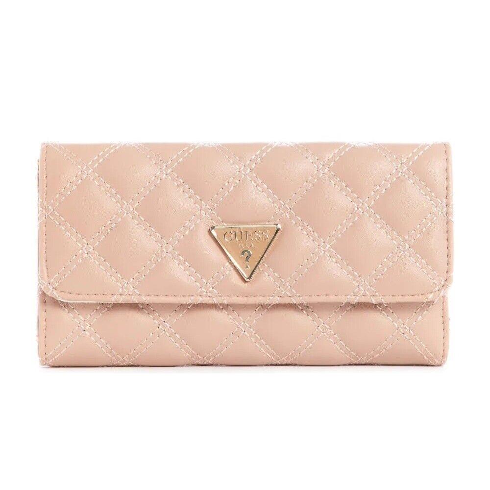Guess Women`s Cessily Blush Pink Quilted Organizer Trifold Wallet Clutch Bag