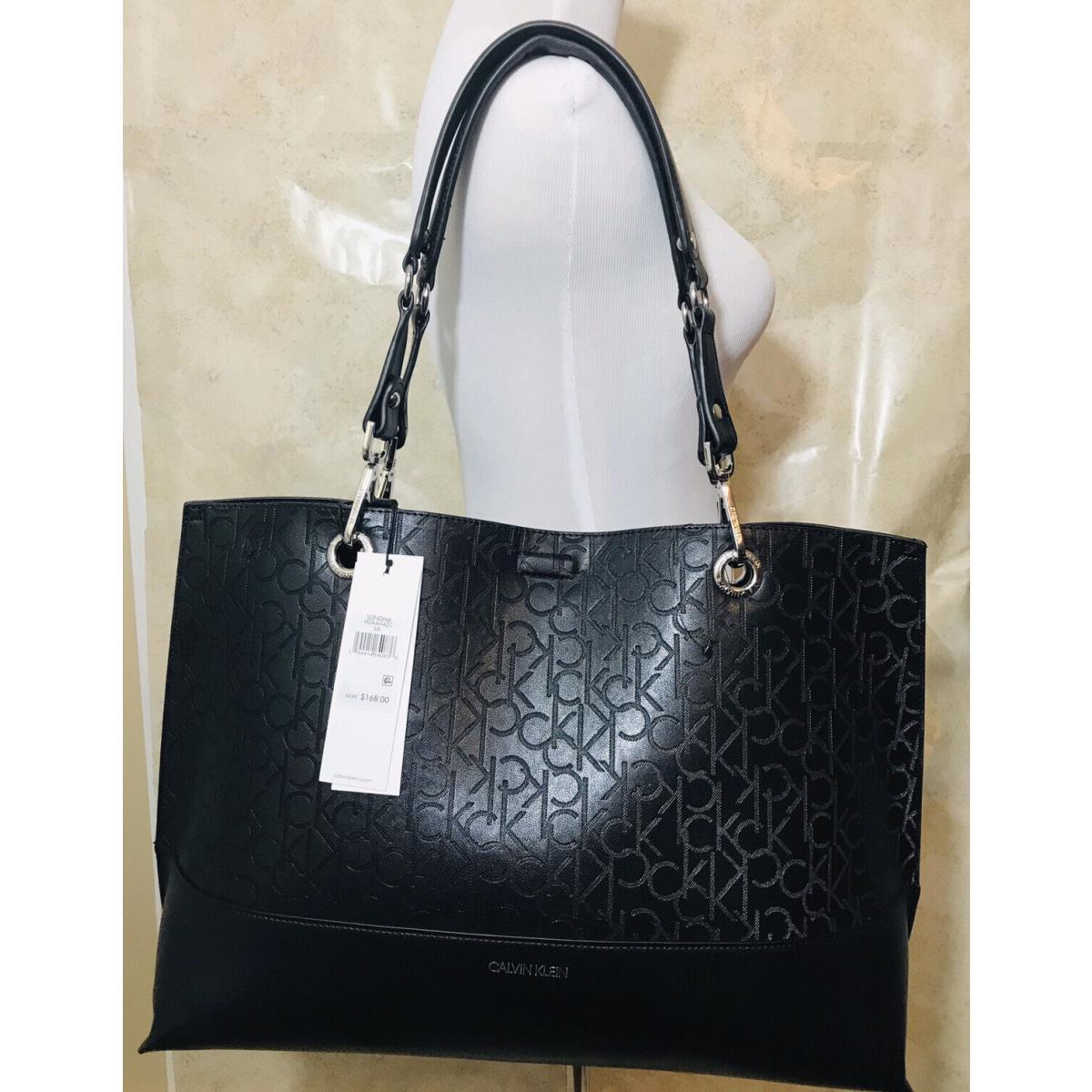 Calvin Klein Black and Silver Reversible Tote Bag with Zip Pouch and Strap