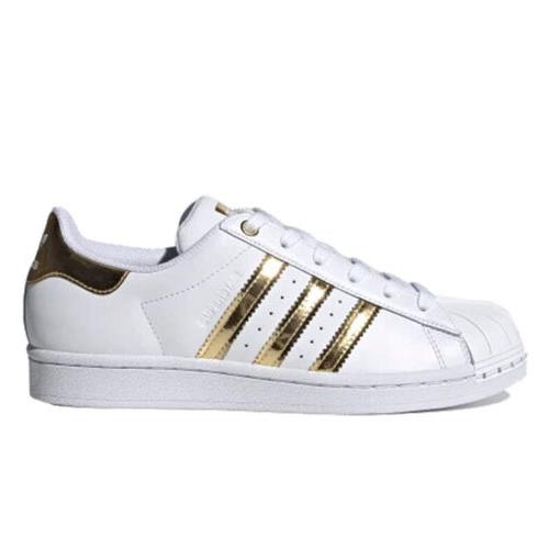 Women Adidas Superstar Metal Toe Casual Lace Up Sneakers Shoes White/gold FV3330