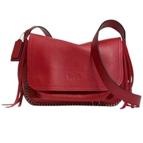 Coach Dakotah Leather Fringe Flap Shoulder Bag Crossbody 33935 Red Purse
