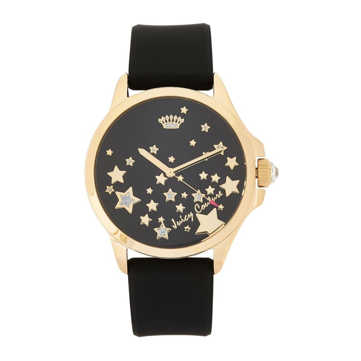 Juicy Couture Fergie Gold Tone Black Silicone Band Star Pave Watch 1901493