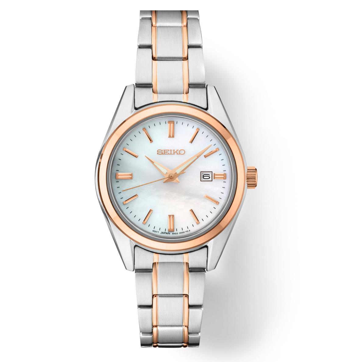 Seiko SUR634 Essential Rose Gold Steel Mop Dial 30mm Quartz Women`s Watch