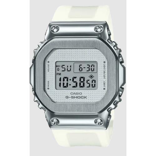 Casio G-shock Square Digital Watch Semi-transparent White Resin GMS-5600SK-7 - Gray Dial, White Semi-Transparent Band, Silver Bezel