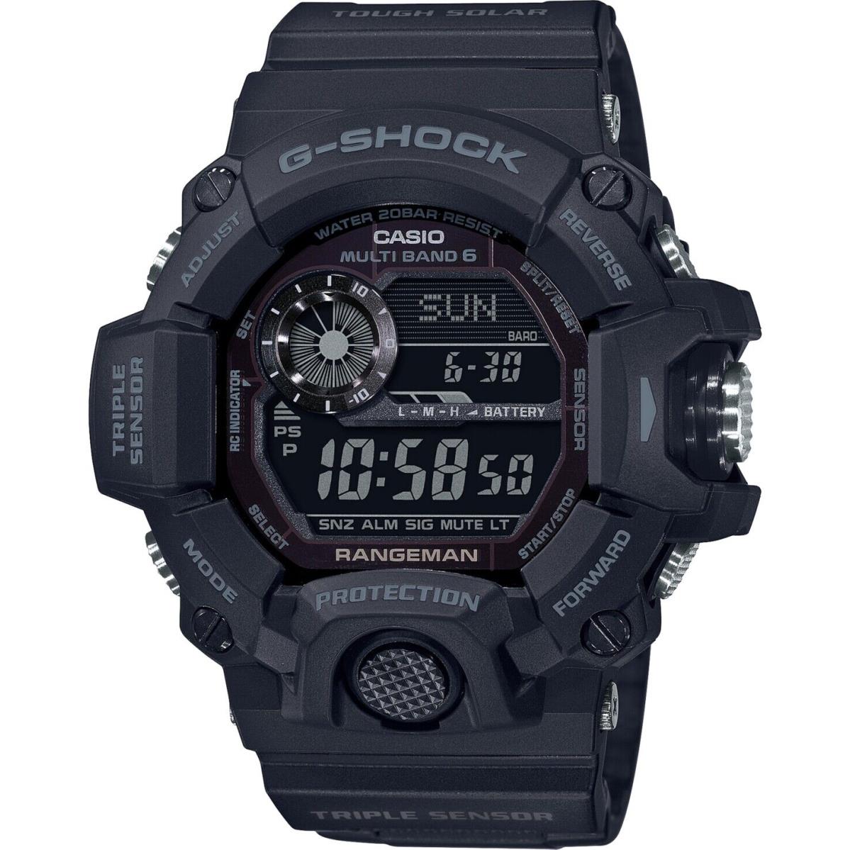 Casio - Men`s G-shock Rangeman Triple-sensor Atomic Solar 54mm Watch - Black - Black, Dial: Black, Band: Black