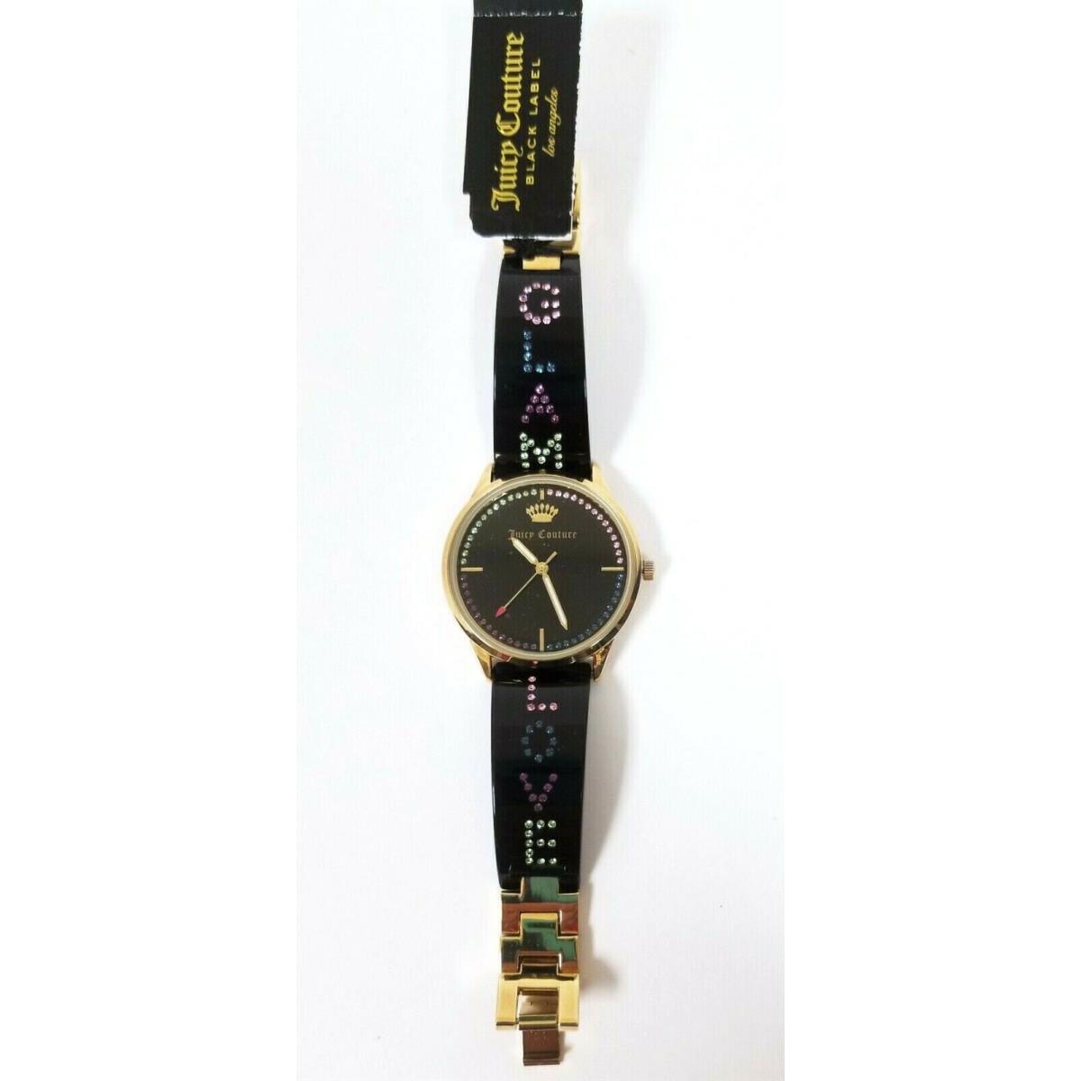 Juicy Couture Black Acrylic+gold Bracelet Crystals Love Watch JC-1084GPBK