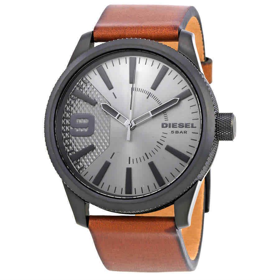 Diesel Rasp Grey Dial Brown Leather Men`s Watch DZ1764